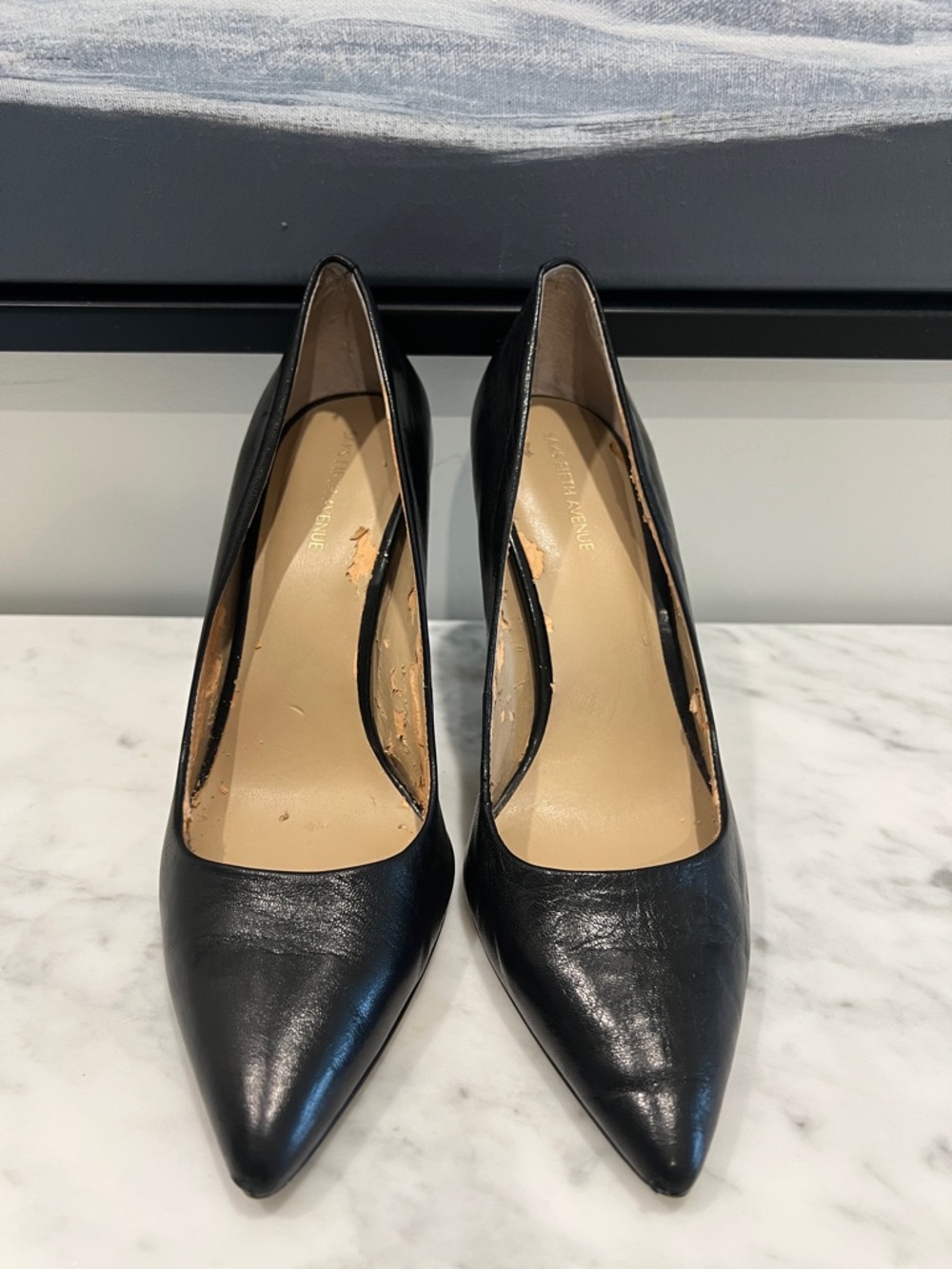 Saks Fifth Avenue Black Pointed Leather Pumps